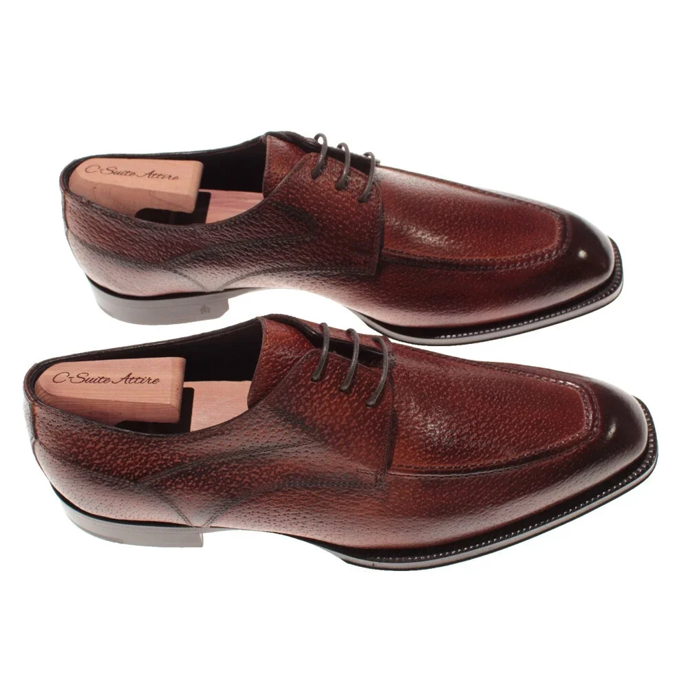 Di Bianco NWB Derby Dress Shoes Size 41.5 (US 7.5) in Brown Pebbled Leather